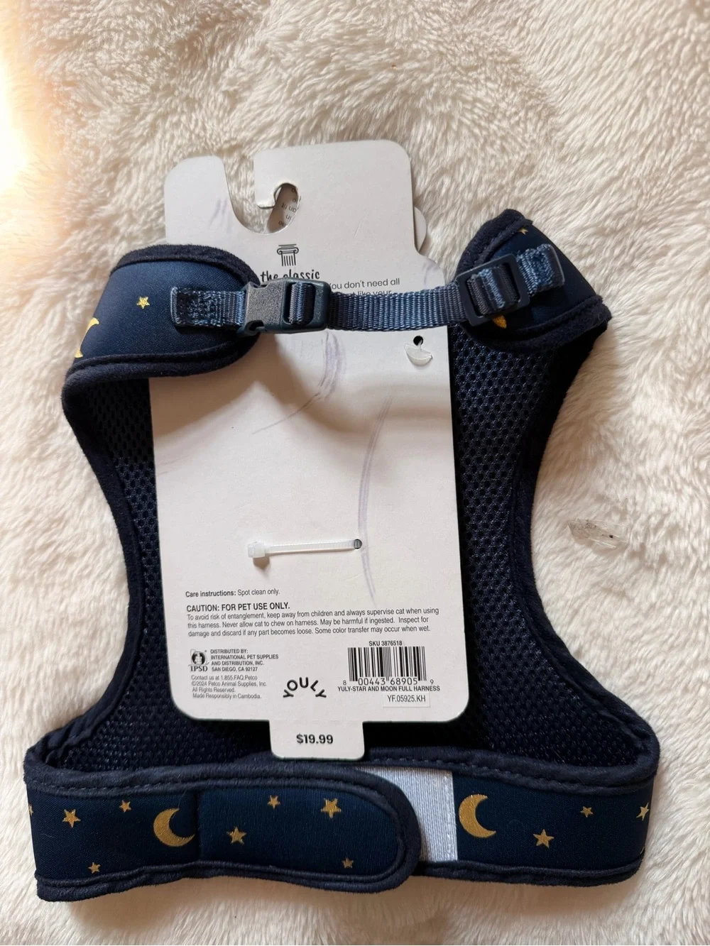 You+ Cat Harness in Navy with Gold Moon & Stars